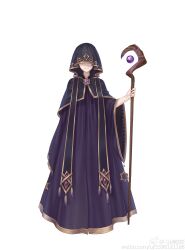1other absurdres ambiguous_gender artist_request black_capelet capelet character_request closed_mouth full_body highres holding holding_staff hood hood_over_eyes hood_up hooded_capelet long_sleeves looking_at_viewer miracle_nikki nikki_(series) official_art other_focus purple_brooch purple_robe robe second-party_source simple_background smile solo staff standing stole tachi-e watermark weibo_watermark white_background wide_sleeves