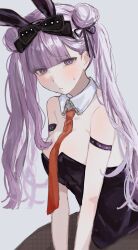 Rule 34 | 1girl, blush, breasts, closed mouth, detached collar, female focus, highres, leotard, matching hair/eyes, medium breasts, necktie, noa 1042, pink eyes, pink hair, playboy bunny, simple background, solo, the hundred line -last defense academy-, tsukumo kako, white background
