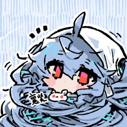1girl ahoge blue_hair blush_stickers chibi chibi_only chinese_commentary cui_pi_zha_xia_qiu girls&#039;_frontline girls&#039;_frontline_neural_cloud helix_(neural_cloud) long_hair official_art red_eyes second-party_source solo twintails very_long_hair