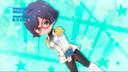 10s 1girl animated animated_gif breasts chibi female_focus glasses kaneko_hiraku large_breasts pantyhose shigure_kasumi short_hair solo valkyrie_drive valkyrie_drive_-mermaid- walking