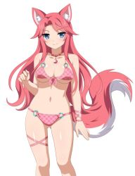 1girl animal_ears bikini breasts fox_ears fox_girl fox_tail game_cg jewelry long_hair navel necklace sakura_dungeon shiny_skin swimsuit tail thighs yomi_(sakura_dungeon)