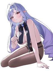 1girl absurdres black_nails highres multicolored_hair nail_polish panties pantyhose pink_eyes pointy_ears purple_hair seungju simple_background solo streaked_hair underwear vivian_banshee white_background zenless_zone_zero
