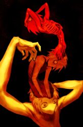 1boy armpit_crease black_background commentary english_commentary highres limited_palette male_focus no_mouth o_o original ribs short_hair simple_background skinny solo spine squalid114617 symbolism wide-eyed