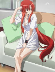 Rule 34 | 10s, bracelet, breasts, cleavage, dakara boku wa h ga dekinai, highres, jewelry, lisara restall, long hair, no pants, red eyes, red hair, stitched, third-party edit