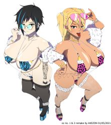 Rule 34 | 2girls, absurdres, adjusting eyewear, adjusting glasses, artist name, ass, axezon, black hair, blonde hair, blue-tinted eyewear, blue-tinted glasses, blush, breasts, eyeshadow, female focus, gyaru, high heels, highres, huge breasts, jewelry, large breasts, lipstick, long hair, looking over eyewear, looking over glasses, makeup, mole, mole under mouth, multiple girls, nail polish, necklace, piercing, pink-tinted eyewear, pink-tinted glasses, prostitution, shoes, short hair, sunglasses, tagme, tattoo, thick thighs, thighhighs, thighs, tinted eyewear, tongue, tongue out, tongue piercing
