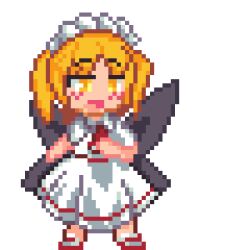 blonde_hair blonde_makai_resident_(touhou) bow dress fairy_wings hair_ornament irynefer long_hair lowres maid_headdress pixel_art requestor_upload shirt short_hair short_sleeves smile solo touhou touhou_(pc-98) touhou_puppet_play wings yellow_eyes