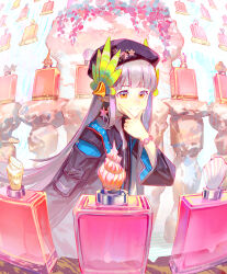 1girl absurdres arknights bracelet conch cosplay doctor_(arknights) doctor_(arknights)_(cosplay) elf flower flower_bracelet hat highres jewelry laurels long_hair long_sleeves lyuqiu mole mole_under_eye muelsyse_(arknights) pointy_ears seashell shell smile solo