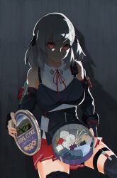 Rule 34 | 1girl, absurdres, black ribbon, closed mouth, commentary, girls&#039; frontline, girls&#039; frontline 2: exilium, grey hair, hair ribbon, highres, holding, medium hair, pleated skirt, red eyes, red skirt, ribbon, sabrina (girls&#039; frontline 2), shotgun shell, sitting, skirt, solo, spas-12 (girls&#039; frontline), symbol-only commentary, variasii