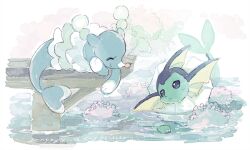 blue_skin brionne colored_skin gen_1_pokemon gen_7_pokemon nintendo no_humans pokemon pokemon_(creature) tail vaporeon water yurano_(upao)