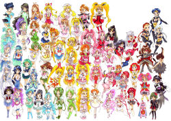 ^_^ ahiru_(princess_tutu) ai_tenshi_densetsu_wedding_peach aizawa_mint angel_daisy bishoujo_senshi_sailor_moon braid closed_eyes corrector_yui crossover cure_peach fong_pudding fujiwara_zakuro highres holding_hands holding_person mew_ichigo mew_lettuce mew_mint mew_pudding mew_zakuro midorikawa_lettuce momomiya_ichigo olm_(studio) pantyhose precure princess_kraehe princess_tutu princess_tutu_(character) rayearth_(character) rue_(princess_tutu) sailor_moon simple_background toei_animation tokyo_mew_mew wedding_peach white_background