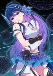 1girl black_thighhighs colored_inner_hair gloves half_gloves highres idol_clothes idolmaster idolmaster_va-liv kamizuru_cosmo long_hair multicolored_hair shiwasu_takashi thighhighs two-tone_hair virtual_youtuber