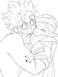 2boys aged_down anger_vein blush dragon_ball glasses happy hug male_focus multiple_boys niusesabe open_mouth piccolo shirt short_hair son_gohan