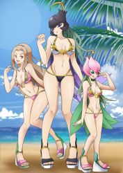 Rule 34 | 3girls, bancholilimon, banchou, beach, bikini, delinquent, digimon, lilimon, monster girl, multiple girls, plant girl, swimsuit, tachikawa mimi, tongue, tongue out