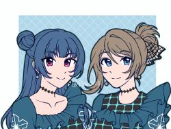bad_tag blush brown_hair choker collarbone fantastic_departure! frills hair_bun love_live! love_live!_sunshine!! ponytail short_hair smile tsushima_yoshiko watanabe_you