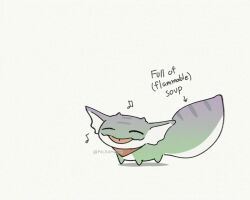 ^_^ animal animal_focus arrow_(symbol) bandana bandana_around_neck beamed_eighth_notes closed_eyes closed_mouth commentary eighth_note english_text full_of_soup_(meme) gecko grey_background meme milramemo musical_note no_humans original shadow simple_background tongue tongue_out twitter_username
