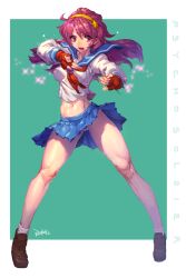 Rule 34 | 1girl, animated, animated gif, asamiya athena, blue skirt, commentary, copyright name, covered erect nipples, english commentary, fingerless gloves, gloves, hair ornament, hairband, highres, mar10, narrow waist, navel, panties, pleated skirt, psycho soldier, purple eyes, purple hair, red gloves, school uniform, serafuku, shirt, signature, skinny, skirt, socks, solo, star (symbol), star hair ornament, the king of fighters, the king of fighters xiii, underwear, white shirt, white socks