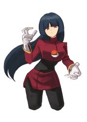 Rule 34 | 1girl, bodysuit, closed mouth, cowboy shot, cropped jacket, floating, floating object, gloves, highres, jacket, levitation, long hair, long sleeves, miniskirt, nintendo, parted bangs, poke ball, poke ball (basic), pokemon, pokemon frlg, red eyes, sabrina (pokemon), side slit, skirt, solo, straight hair, tareme, telekinesis, tikuwabu 33, turtleneck, turtleneck jacket, white background, white gloves
