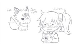 Rule 34 | aiba ami, blue eyes, digimon, digimon (creature), digimon story: cyber sleuth, dorumon, goggles, goggles on head, long hair, monochrome, red hair, sidetail