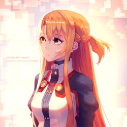 Rule 34 | 1girl, artist name, asuna (sao), braid, ctiahao, facing to the side, half up braid, highres, orange hair, shaded face, sword art online, sword art online the movie: ordinal scale, upper body