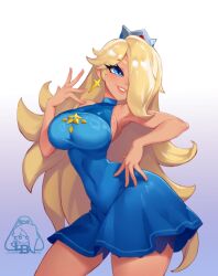 Rule 34 | 1girl, blonde hair, blue eyes, earrings, jewelry, little blood, mario (series), rosalina, solo, super mario galaxy