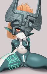 1girl bar_censor black_skin blush breasts censored closed_mouth colored_skin female_focus grey_background grey_skin helmet highres midna navel nintendo nipples nude orange_hair pointy_ears pussy pussy_juice red_eyes sitting small_breasts solo spread_legs sweatdrop the_legend_of_zelda the_legend_of_zelda:_twilight_princess thick_thighs thighs whoning1