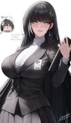 2girls absurdres baizhi_(wuthering_waves) bare_shoulders black_gloves black_hair blue_archive breasts commentary cosplay doodle_sensei_(blue_archive) english_commentary female_rover_(wuthering_waves) gloves hair_ornament hairclip highres huge_breasts long_hair long_sleeves looking_at_viewer multicolored_hair multiple_girls rio_(blue_archive) rio_(blue_archive)_(cosplay) rover_(wuthering_waves) sensei_(blue_archive) shiwudesu sweater turtleneck turtleneck_sweater very_long_hair white_sweater wuthering_waves yellow_eyes