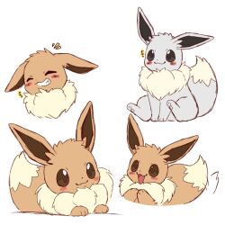 :3 :d ^_^ alternate_color animal_focus blush_stickers closed_eyes closed_mouth commentary_request eevee fang gen_1_pokemon grin highres multiple_views nintendo no_humans notice_lines open_mouth pokemon rabi_(rabi1121) shiny_pokemon simple_background smile tail tail_wagging white_background