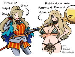 absurdres armor bikini_armor blonde_hair breasts english_text highres mole mole_under_eye murgoten stella_(murgoten)