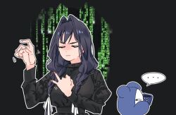 ... 1girl anco_(platanity) black_dress black_hair braid closed_eyes closed_mouth dress hair_ribbon highres hololive hololive_english kronie_(ouro_kronii) low_twin_braids no_apron official_alternate_costume official_alternate_hairstyle ouro_kronii ouro_kronii_(maid) ribbon speech_bubble twin_braids virtual_youtuber white_ribbon