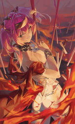 1girl absurdres ass back breasts collar commentary_request cowboy_shot from_behind hairband hand_up highres index_finger_raised long_hair lupa_(wuthering_waves) medium_breasts metal_collar metal_hairband momo_(2240807) pink_hair planted planted_sword planted_weapon red_sash sash solo sword tail weapon wolf_tail wuthering_waves