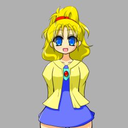 bad_source blonde_hair blue_eyes dress final_fantasy final_fantasy_v happy jacket krile_mayer_baldesion_(ff5) l_suc_(artist) looking_at_viewer princess short_dress vest