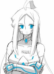 Rule 34 | 1girl, armored gloves, armored leotard, arms under breasts, blue eyes, breasts, choker, digimon, digimon (creature), female focus, gloves, highres, hudiemon, leotard, long hair, medium breasts, ph6xeivbgpimggg, solo, solo focus