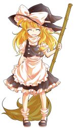1girl alphes_(style) apron black_dress black_shoes blonde_hair bow braid broom closed_eyes commentary_request dairi dress full_body hat hat_bow holding holding_broom kirisame_marisa large_variant_set long_hair parody puffy_sleeves shirt shoes short_sleeves single_braid socks solo style_parody tachi-e tearing_up touhou transparent_background turtleneck variant_set waist_apron white_bow white_socks witch_hat