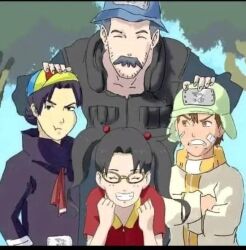 1girl 3boys chilindrina don_ramon el_chavo el_chavo_del_8 facial_hair father_and_daughter glasses multiple_boys mustache naruto naruto_(series) quico