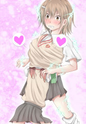 Rule 34 | 2girls, amagami, armband, bad id, bad pixiv id, blush, brown eyes, brown hair, clenched teeth, electricity, electrokinesis, psychic, fantasy, feet out of frame, green armband, hair ornament, hairclip, heart, highres, judgment (toaru), misaka mikoto, multiple girls, parody, pleated skirt, psychic, school uniform, science fiction, shirai kuroko, shirt, shuga (soranote), skirt, sweater vest, teeth, toaru kagaku no railgun, toaru majutsu no index, tokiwadai school uniform, twintails, under shirt, yuri