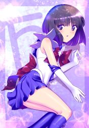 Rule 34 | 1girl, back bow, bishoujo senshi sailor moon, black eyes, black hair, blue boots, blue sailor collar, blue skirt, boots, bow, circlet, elbow gloves, gloves, highres, himehachi (hime8manga), knee boots, magical girl, miniskirt, open mouth, pleated skirt, red bow, sailor collar, sailor saturn, sailor senshi uniform, shirt, short hair, skirt, sleeveless, sleeveless shirt, solo, tomoe hotaru, white gloves, white shirt