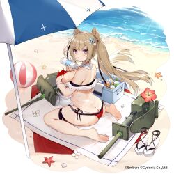1girl artist_request ass beach bikini butt_crack character_request copyright_request feet ocean smile swimsuit tagme