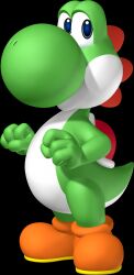 1boy 3d absurdres big_nose blue_eyes clenched_hands closed_mouth colored_skin full_body furry furry_male green_skin hands_up highres lizard_tail looking_to_the_side male_focus mario_(series) mario_party mario_party_8 multicolored_skin nintendo official_art orange_shoes reptile_boy shell shoes simple_background solo standing tail third-party_source transparent_background two-tone_skin white_skin yoshi