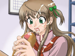 Rule 34 | 00s, azusagawa tsukino, cum, cum in mouth, cum on body, cum on hair, facial, green eyes, hotdog bun, penis hot dog, tagme, yakitate!! japan