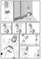 2girls accident ankle_socks blush bow bow_panties caught collarbone comic embarrassed have_to_pee highres japanese_text knees lemonade_(lemon_ade115) loafers long_hair monochrome multiple_girls original panels panties pee pee_stain peeing peeing_self pleated_skirt school_uniform serafuku shoes skirt socks sound_effects speech_bubble squatting stain stained_clothes stained_panties stained_underwear standing thighhighs thought_bubble translated trembling underwear water_drop wet wet_clothes wet_panties wet_underwear