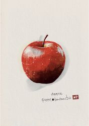 apple artist_name commentary english_text food food_focus food_name fruit highres no_humans original painterly pistol_handmade_(artist) simple_background white_background