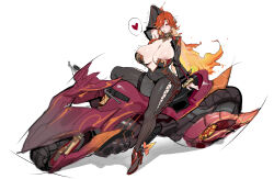 1girl 2025 absurdres ahegao ahoge alternate_breast_size areola_slip arm_behind_head b.sa_(bbbs) biker_clothes bikesuit black_bodysuit black_gloves black_jacket black_shoes blue_sky bodysuit breasts cleavage closed_mouth cropped_jacket dildo dildo_riding dildo_under_clothes eyeshadow female_focus female_masturbation flamestrider_(genshin_impact) full_body genshin_impact gloves gradient_hair hair_between_eyes hair_over_one_eye heart high_heels highres huge_breasts jacket long_hair long_sleeves looking_at_viewer makeup masturbation mavuika_(genshin_impact) motor_vehicle motorcycle multicolored_hair on_motorcycle open_clothes open_jacket open_mouth orange_eyes orange_hair red_eyeshadow red_hair red_lips seductive_smile sex_toy shoes sideless_outfit simple_background sky smile solo spoken_heart stomach_bulge sunglasses tight_clothes trembling two-tone_hair unworn_eyewear unzipped variant_set very_long_hair white_background zipper_pull_tab