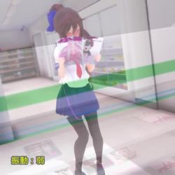 1girl 3d animated black_thighhighs blue_eyes blush brown_hair convenience_store female_ejaculation female_masturbation hair_ribbon hikamo123 long_hair magazine_(object) masturbation minase_hikari peeing peeing_self ponytail public_indecency ribbon school_uniform sex_toy shop solo sound standing thighhighs vibrator video