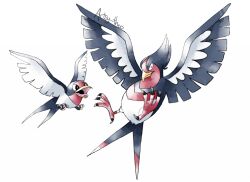 artsy-theo beak bird evolutionary_line gen_3_pokemon looking_at_viewer nintendo no_humans open_mouth pokemon pokemon_(creature) signature simple_background swellow taillow white_background