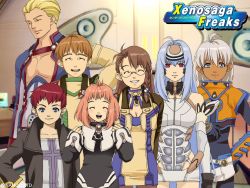 00s 3girls 4boys allen_ridgeley brown_legwear chaos chaos_(xenosaga) everyone gaignun_kukai_jr. jr. kos-mos momo_mizrahi multiple_boys multiple_girls pantyhose shion_uzuki smile xeno_(series) xenosaga xenosaga_freaks ziggy