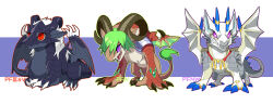 Rule 34 | armor, chibi, commentary request, dragon, green hair, jewelry, ketaru, looking at viewer, necklace, no humans, pixiv fantasia, pixiv fantasia 3, pixiv fantasia 4, pixiv fantasia 5, pixiv fantasia new world, purple background, purple eyes, red eyes, short hair, western dragon, white hair