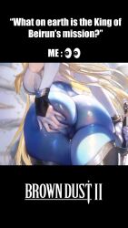 1girl animated ass ass_focus blonde_hair bodystocking bouncing_ass breasts brown_dust_(series) brown_dust_2 curvy deep_skin emoji english_text from_behind gloves grabbing_own_ass hair_between_eyes hand_on_own_ass huge_ass large_breasts long_hair lower_body meme official_art skin_tight solo spread_ass tagme thick_thighs thighs very_long_hair video white_gloves wide_hips wilhelmina_(brown_dust)