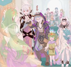 4girls 5boys armor black_coat blue_hair chrom_(fire_emblem) closed_eyes coat dress fire_emblem fire_emblem:_mystery_of_the_emblem fire_emblem_awakening fire_emblem_engage fire_emblem_heroes green_eyes green_hair grey_hair grima_(fire_emblem) hair_ornament highres holding holding_hands holding_stuffed_toy hood hooded_coat long_hair long_sleeves male_alear_(fire_emblem) male_robin_(fire_emblem) male_robin_(grima)_(fire_emblem) multicolored_hair multiple_boys multiple_girls naga_(fire_emblem) nintendo open_mouth pants pink_dress ponytail rafal_(fire_emblem) red_eyes red_hair sasaki_(dkenpisss) shirt short_hair smile stuffed_toy tiki_(adult)_(fire_emblem) tiki_(fire_emblem) tiki_(young)_(dragon&#039;s_progeny)_(fire_emblem) tiki_(young)_(fire_emblem) two-tone_hair veyle_(fire_emblem) white_dress xane_(fire_emblem)