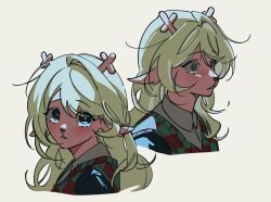 1girl antlers blonde_hair collared_shirt commentary_request cropped_shoulders dalli_02 deer_antlers deltarune furry furry_female grey_eyes highres horns korean_commentary long_hair multiple_views noelle_holiday shirt sweater_vest white_shirt