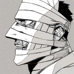 Rule 34 | 1boy, bandaged head, bandages, boku no hero academia, burn scar, endeavor (boku no hero academia), facial hair, greyscale, highres, male focus, mature male, monochrome, portrait, profile, sanpaku, sashimi oran, scar, scars all over, short hair, sideburns, sideburns stubble, solo, spiked hair, spoilers, stubble, talking, too many, tsurime